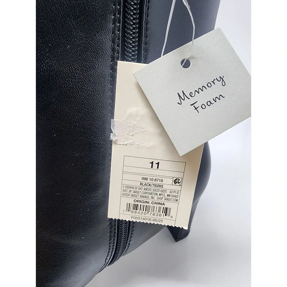 A New Day Womens Square Toe Ankle Boots Black Faux Leather Casual Size 11